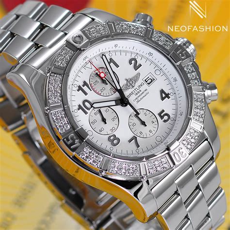 breitling super avenger white dial 48mm a13370|Breitling a13370 diamond bezel.